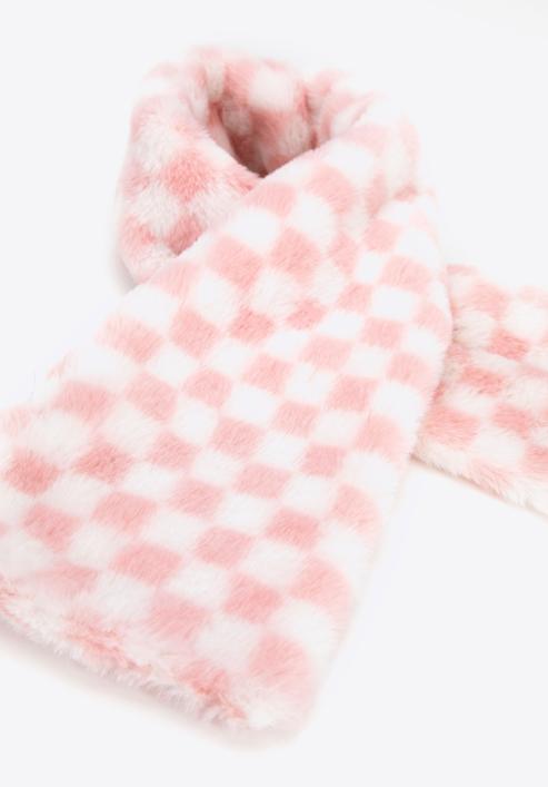 Checkered faux fur winter scarf, pink-white, 95-7F-004-9, Photo 3