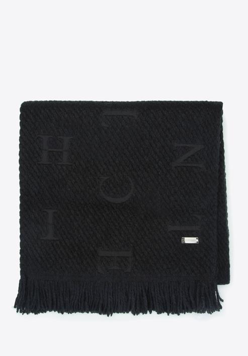 Damski szalik haftowany w litery, czarny, 93-7F-007-8, Zdjęcie 1