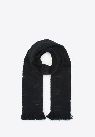Damski szalik haftowany w litery, czarny, 93-7F-007-1, Zdjęcie 1