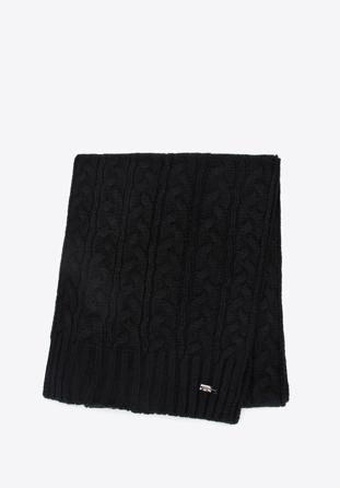 Women's cable knit scarf, black, 91-7F-201-1, Photo 1