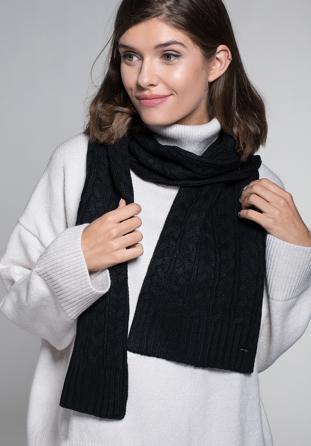 Women's cable knit scarf, black, 91-7F-201-1, Photo 1
