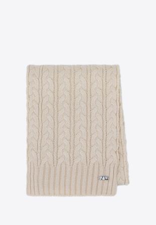 Women's cable knit scarf, cream, 95-7F-005-0, Photo 1