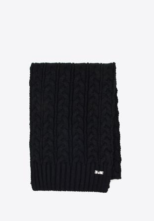 Women's cable knit scarf, black, 95-7F-005-1, Photo 1