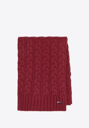 Women's cable knit scarf, burgundy, 95-7F-005-2, Photo 1
