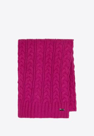 Women's cable knit scarf, pink, 95-7F-005-P, Photo 1