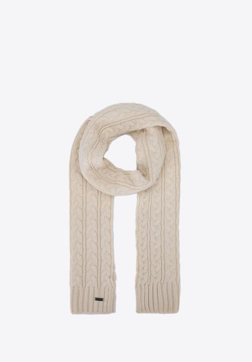 Women's cable knit scarf, cream, 95-7F-005-0, Photo 2