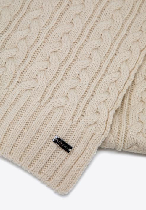 Women's cable knit scarf, cream, 95-7F-005-P, Photo 3