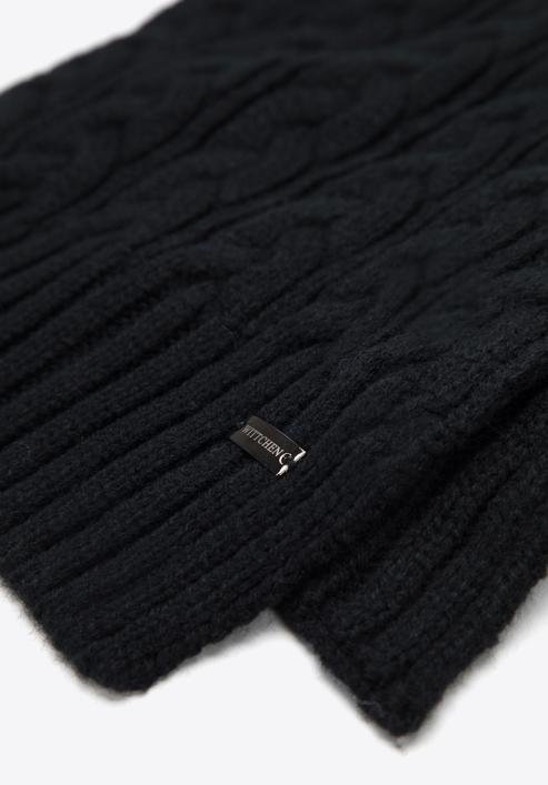 Damski szalik z gęstym warkoczowym splotem, czarny, 95-7F-005-0, Zdjęcie 3