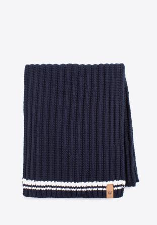 Women's knitted winter scarf, navy blue-white, 97-7F-003-7, Photo 1