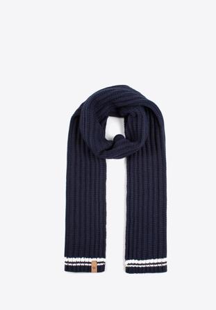 Women's knitted winter scarf, navy blue-white, 97-7F-003-7, Photo 1