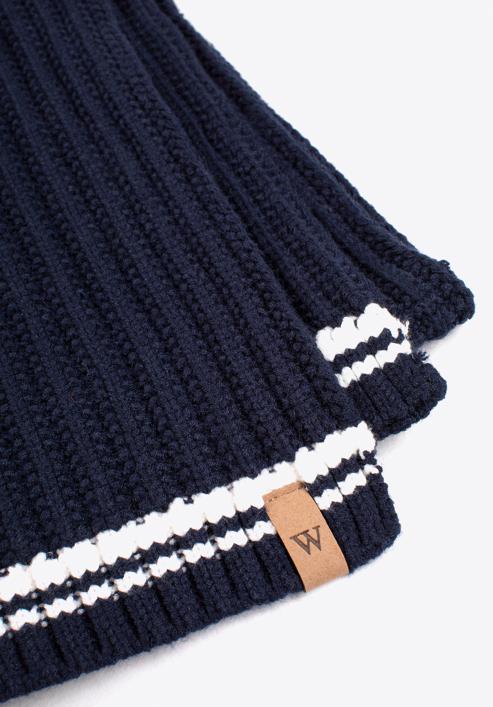 Women's knitted winter scarf, navy blue-white, 97-7F-003-7, Photo 3