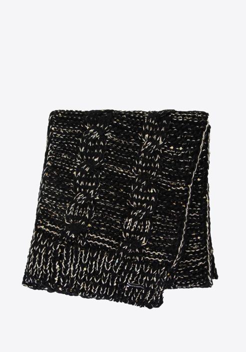 Women's scarf with metallic thread, black-gold, 91-7F-200-1X, Photo 1