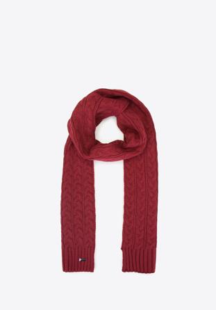 Women's cable knit scarf, burgundy, 93-7F-006-2, Photo 1