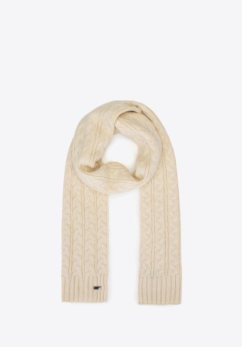 Women's cable knit scarf, off white, 93-7F-006-2, Photo 1