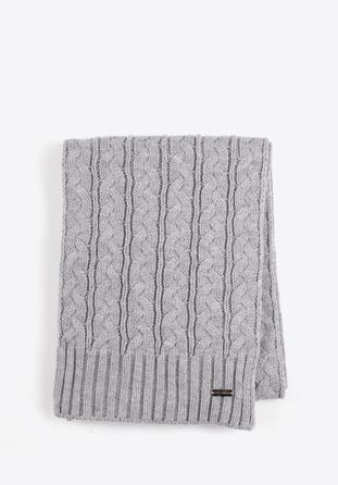 Women's cable knit scarf, grey, 97-7F-017-8, Photo 1
