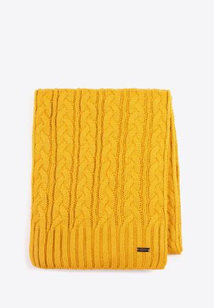 Women's cable knit scarf, yellow, 97-7F-017-Y, Photo 1