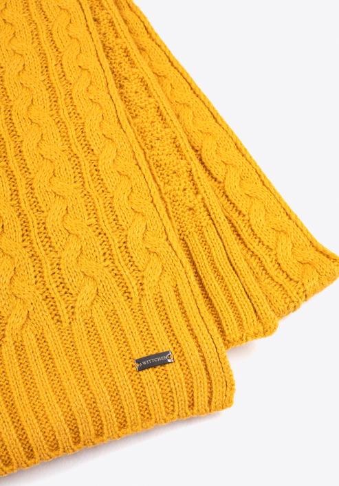 Women's cable knit scarf, yellow, 97-7F-017-8, Photo 3