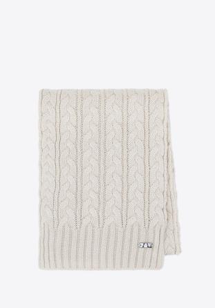 Women's cable knit scarf, cream, 97-7F-016-0, Photo 1