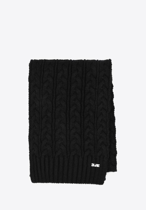 Women's cable knit scarf, black, 97-7F-016-7, Photo 1