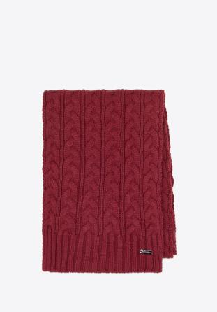 Women's cable knit scarf, dar red, 97-7F-016-2, Photo 1