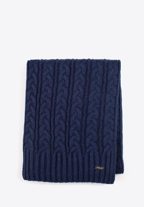 Women's cable knit scarf, navy blue, 97-7F-016-2, Photo 1