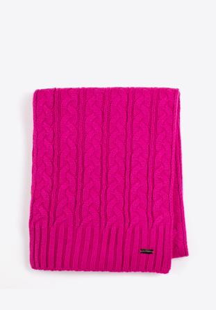Damski szalik z warkoczowym splotem długi, różowy, 97-7F-016-P, Zdjęcie 1