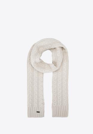 Women's cable knit scarf, cream, 97-7F-016-0, Photo 1