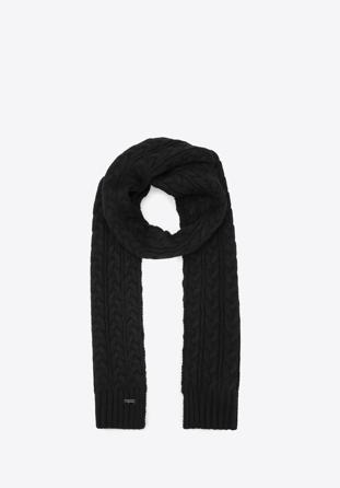 Women's cable knit scarf, black, 97-7F-016-1, Photo 1
