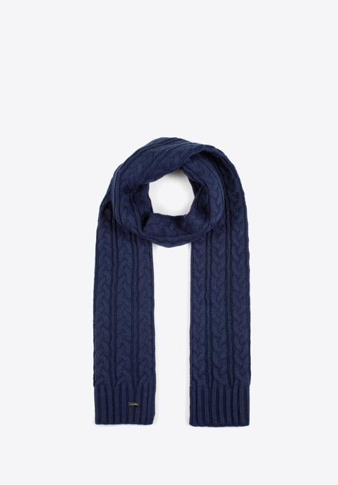 Women's cable knit scarf, navy blue, 97-7F-016-2, Photo 2