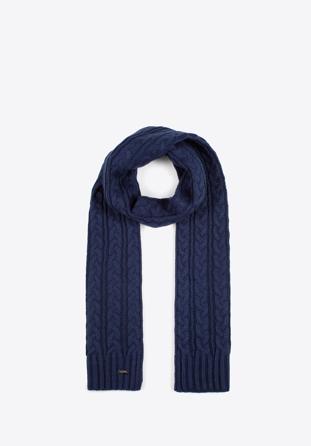 Women's cable knit scarf, navy blue, 97-7F-016-7, Photo 1