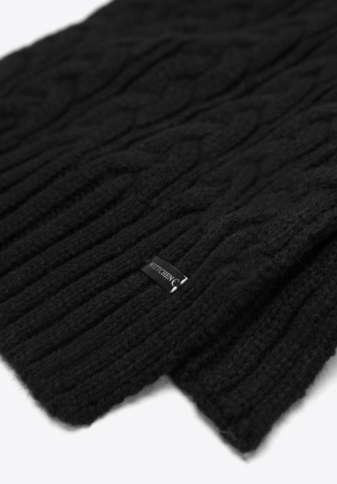 Damski szalik z warkoczowym splotem długi, czarny, 97-7F-016-1, Zdjęcie 3