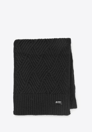 Diamond cable knit scarf, black, 93-7F-002-1, Photo 1