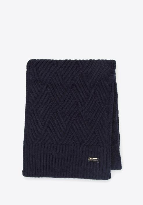 Diamond cable knit scarf, navy blue, 93-7F-002-1, Photo 2