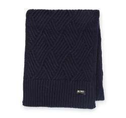 Diamond cable knit scarf, navy blue, 93-7F-002-7, Photo 1