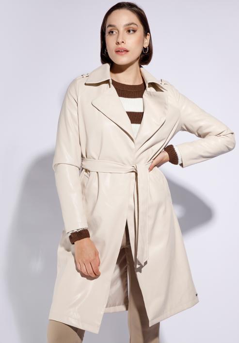 Faux leather trench coat, cream, 95-9P-103-1-3XL, Photo 1