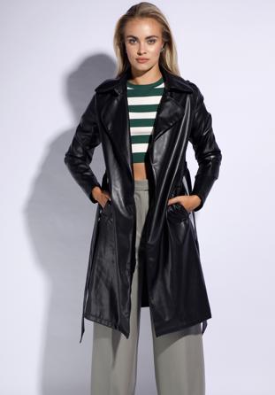 Faux leather trench coat, black, 95-9P-103-1-L, Photo 1
