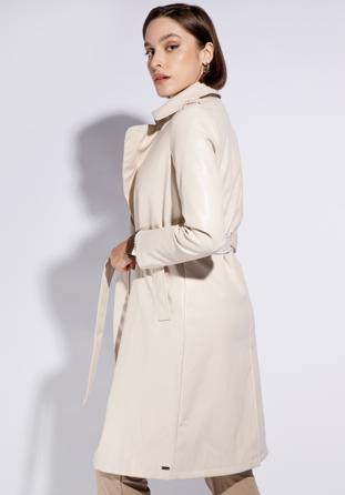 Faux leather trench coat, cream, 95-9P-103-0-XL, Photo 1