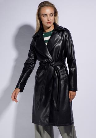 Faux leather trench coat, black, 95-9P-103-1-L, Photo 1