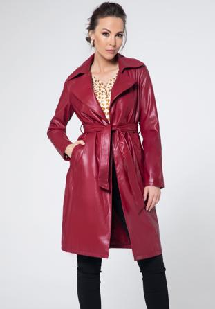 Faux leather trench coat, raspberry, 95-9P-103-3-XL, Photo 1