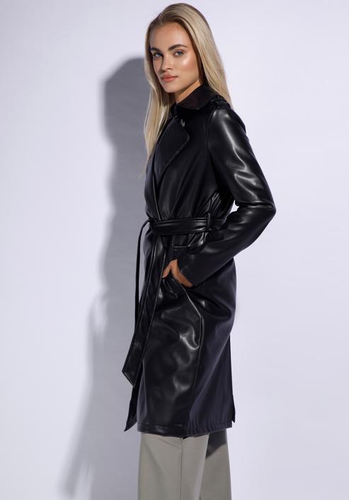 Faux leather trench coat, black, 95-9P-103-1-M, Photo 3