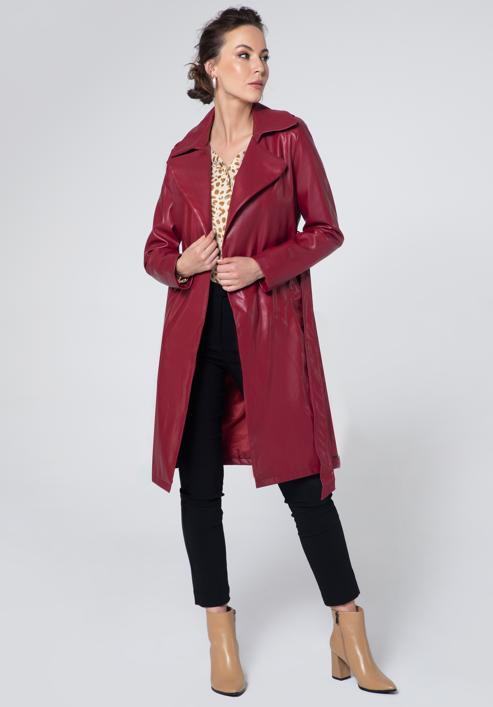 Faux leather trench coat, raspberry, 95-9P-103-0-L, Photo 3