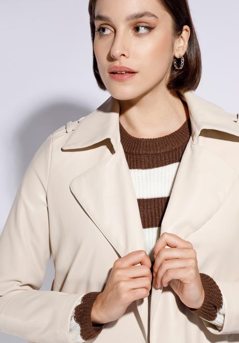 Faux leather trench coat, cream, 95-9P-103-1-M, Photo 4