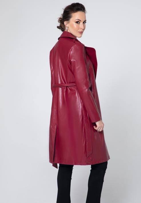Faux leather trench coat, raspberry, 95-9P-103-0-L, Photo 4