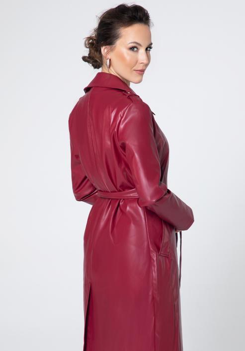 Faux leather trench coat, raspberry, 95-9P-103-1-M, Photo 5