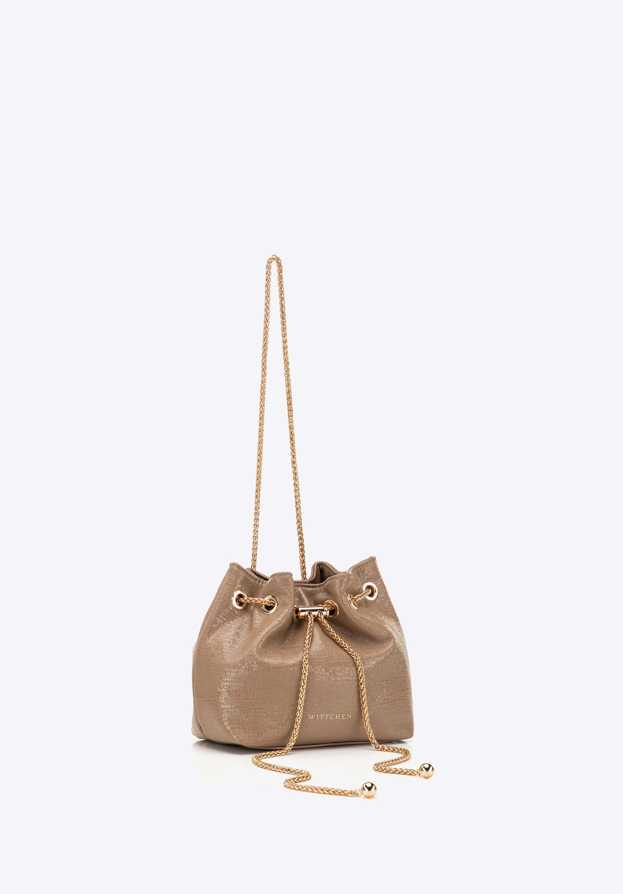 Women's hobo bag with decorative chain, dark beige, 104-4Y-502-99, Photo 1