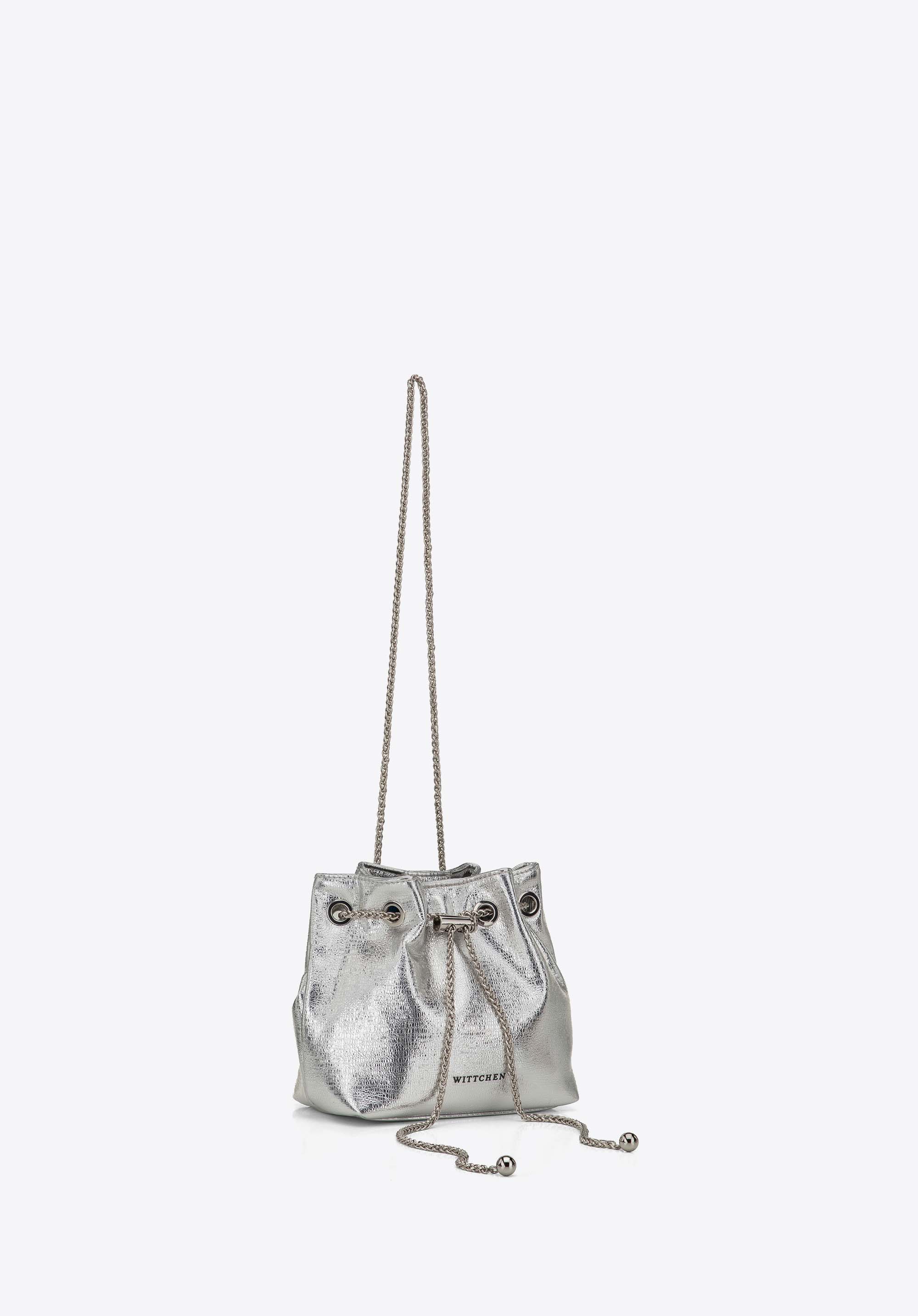 Women's hobo bag with decorative chain, silver, 104-4Y-502-S, Photo 1