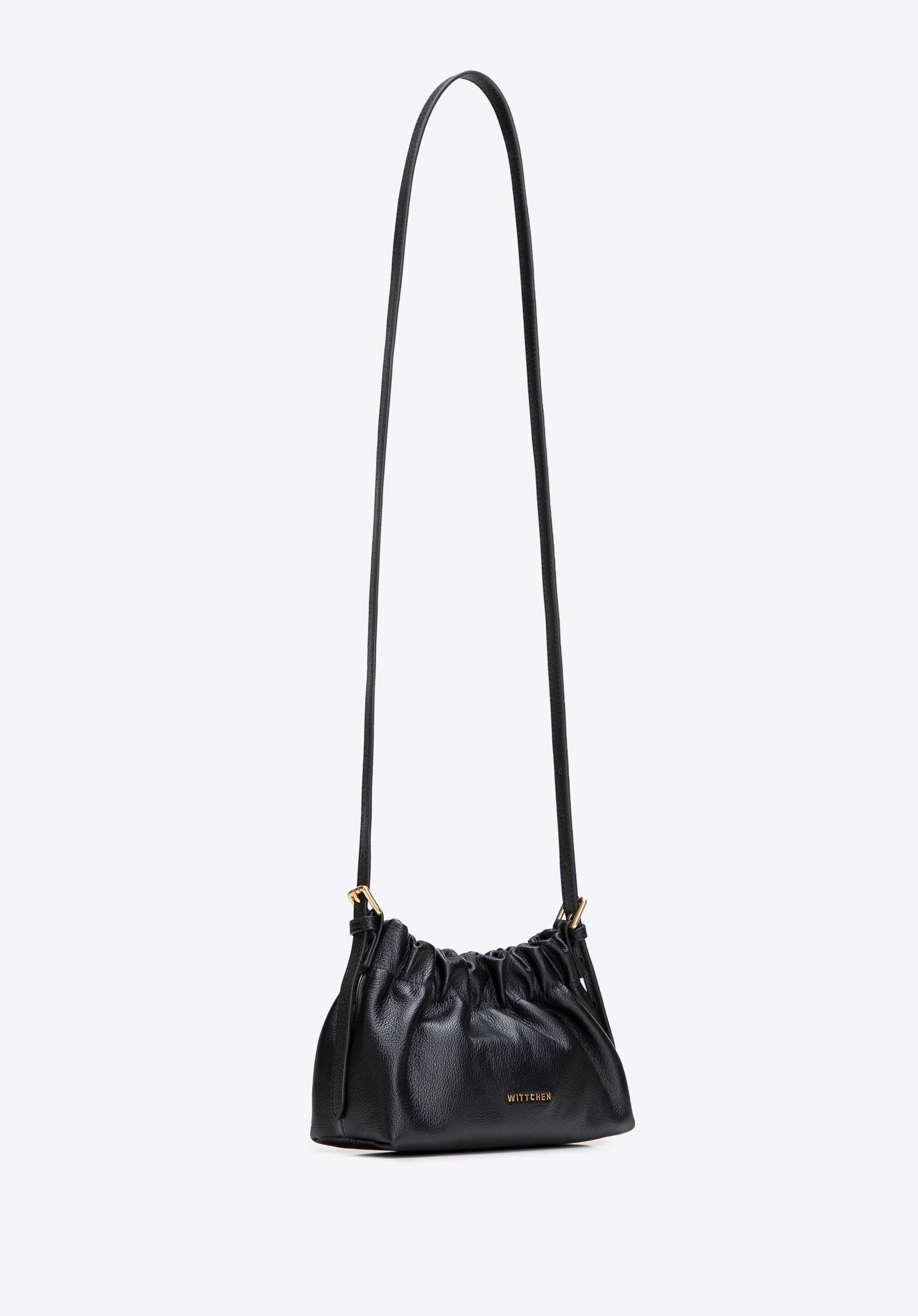 Damski worek ze skóry naturalnej mini, czarny, 102-4E-616-1, Zdjęcie 1