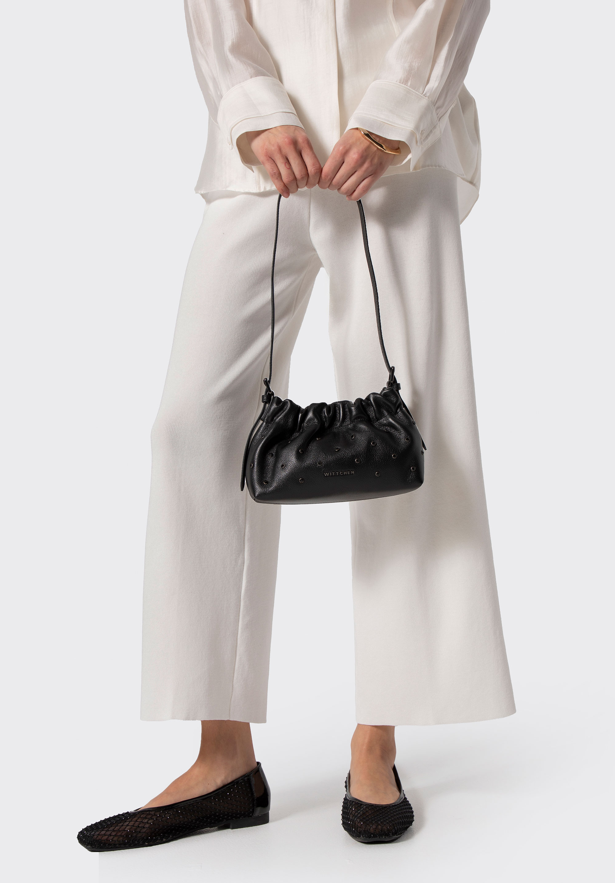 Women's crystal-embellished mini leather hobo bag