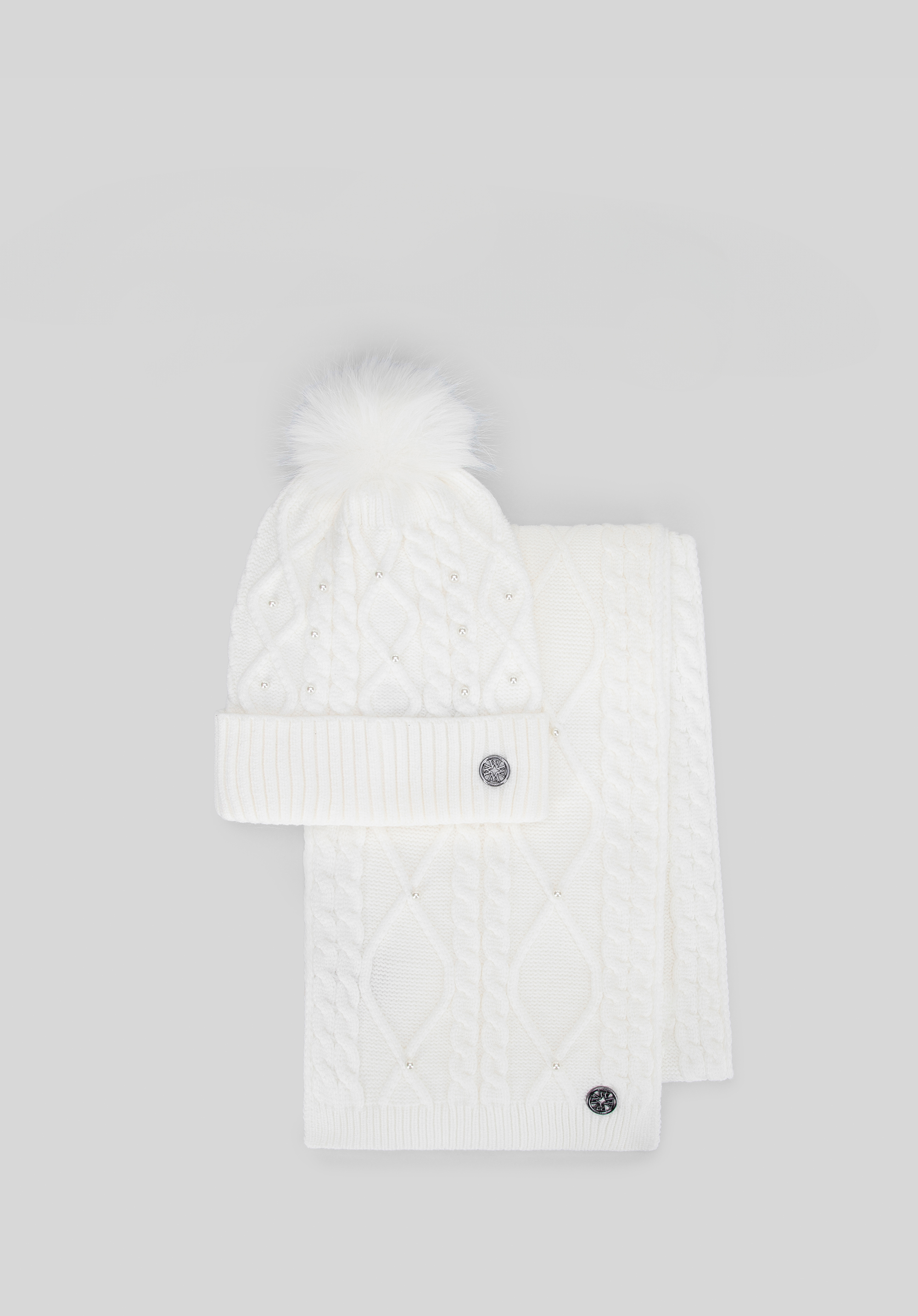 Damski zestaw zimowy w ozdobne perły, biały, 101-SF-023-0, Zdjęcie 1