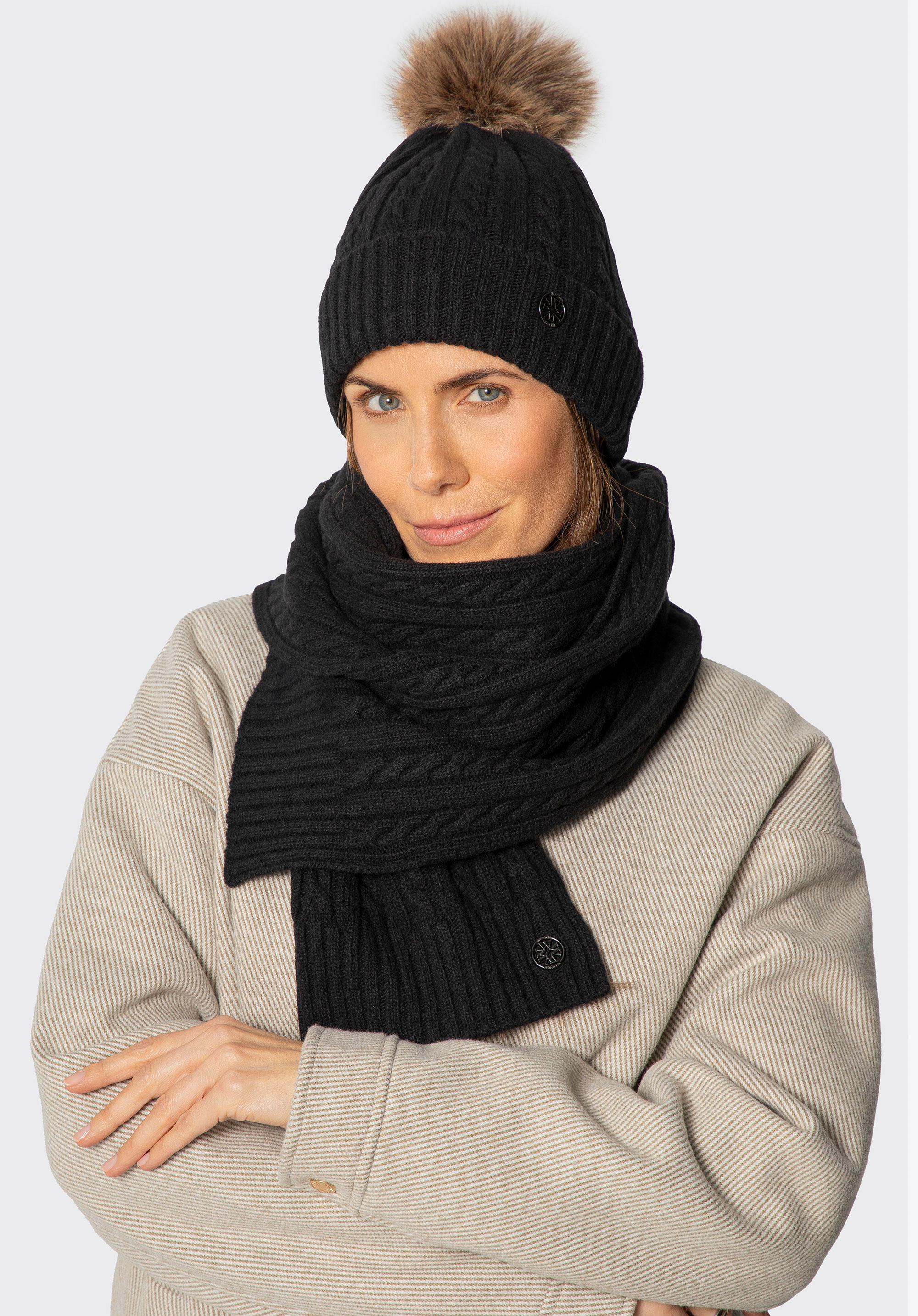 Damski zestaw zimowy z wełną, czarny, 101-SF-500-1, Zdjęcie 1